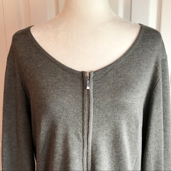 Carmen Marc Valvo Gray Full Zip Sweater Cardigan XL - Picture 3 of 13